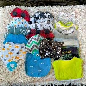 Large bundle of baby boy bibs